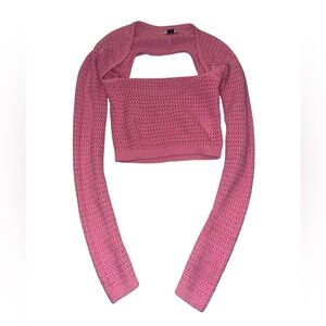 American Eagle Crochet Knit Pink Long Sleeve Crop Top